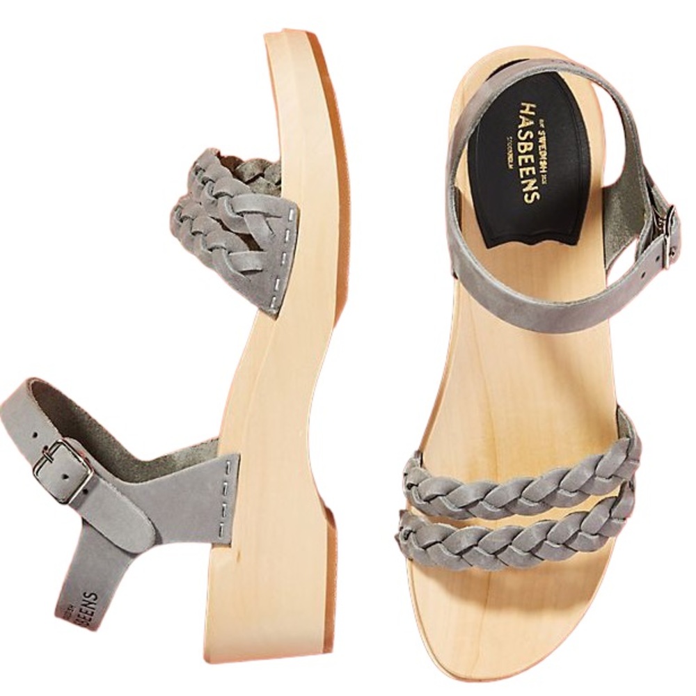 Swedish Hasbeens Tanja Debutant grey braided clog platform sandals size EU 40